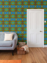 Load image into Gallery viewer, Moogin XO Wallpaper in Orange and Blue by Mindy Macgregor