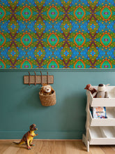 Load image into Gallery viewer, Moogin XO Wallpaper in Orange and Blue by Mindy Macgregor
