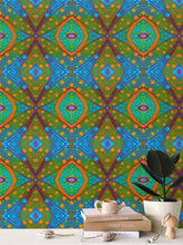 Load image into Gallery viewer, Moogin XO Wallpaper in Orange and Blue by Mindy Macgregor