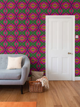 Load image into Gallery viewer, Moogin XO Wallpaper in Green and Pink by Mindy Macgregor