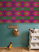 Load image into Gallery viewer, Moogin XO Wallpaper in Green and Pink by Mindy Macgregor