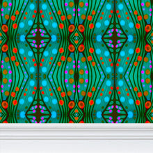 Load image into Gallery viewer, Moogin Nouveau-esque Wallpaper in Turquoise and Coral by Mindy Macgregor