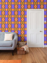 Load image into Gallery viewer, Moogin Soft Geometry Wallpaper in Blue and Peach by Mindy Macgregor
