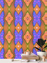 Load image into Gallery viewer, Moogin Soft Geometry Wallpaper in Blue and Peach by Mindy Macgregor