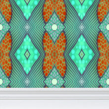 Load image into Gallery viewer, Moogin Soft Geometry Wallpaper in Aqua and Coral by Mindy Macgregor