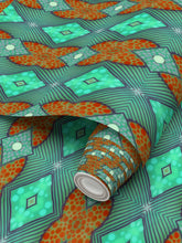 Load image into Gallery viewer, Moogin Soft Geometry Wallpaper in Aqua and Coral by Mindy Macgregor