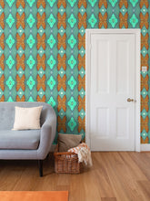 Load image into Gallery viewer, Moogin Soft Geometry Wallpaper in Aqua and Coral by Mindy Macgregor