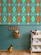 Load image into Gallery viewer, Moogin Soft Geometry Wallpaper in Aqua and Coral by Mindy Macgregor