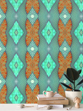 Load image into Gallery viewer, Moogin Soft Geometry Wallpaper in Aqua and Coral by Mindy Macgregor
