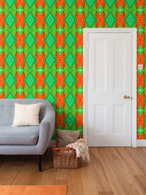 Load image into Gallery viewer, Moogin Soft Geometry Wallpaper in Lime and Orange by Mindy Macgregor