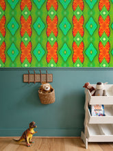 Load image into Gallery viewer, Moogin Soft Geometry Wallpaper in Lime and Orange by Mindy Macgregor