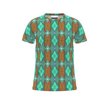 Load image into Gallery viewer, Moogin Soft Geometry T Shirt in Aqua and Coral by Mindy Macgregor