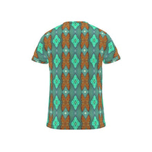 Load image into Gallery viewer, Moogin Soft Geometry T Shirt in Aqua and Coral by Mindy Macgregor