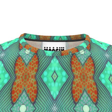 Load image into Gallery viewer, Moogin Soft Geometry T Shirt in Aqua and Coral by Mindy Macgregor
