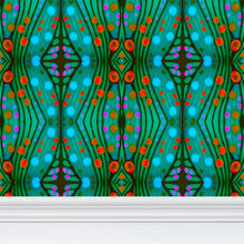 Load image into Gallery viewer, Moogin Nouveau-esque Wallpaper in Turquoise and Coral by Mindy Macgregor