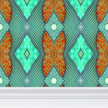 Load image into Gallery viewer, Moogin Soft Geometry Wallpaper in Aqua and Coral by Mindy Macgregor