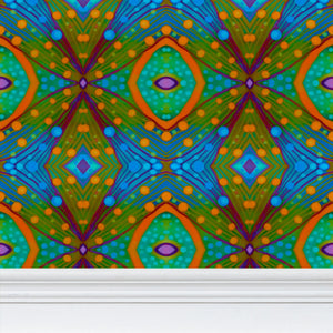 Moogin XO Wallpaper in Orange and Blue by Mindy Macgregor
