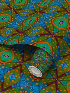 Moogin XO Wallpaper in Orange and Blue by Mindy Macgregor