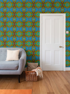 Moogin XO Wallpaper in Orange and Blue by Mindy Macgregor