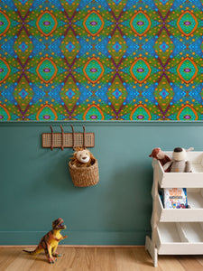 Moogin XO Wallpaper in Orange and Blue by Mindy Macgregor
