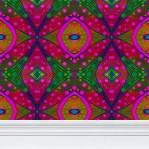 Moogin XO Wallpaper in Green and Pink by Mindy Macgregor