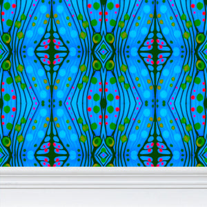 Moogin Nouveau-esque Wallpaper in Blue and Pink by Mindy Macgregor
