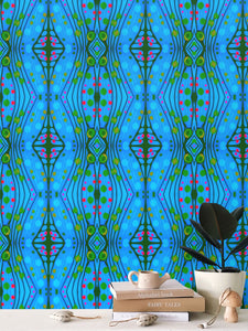 Moogin Nouveau-esque Wallpaper in Blue and Pink by Mindy Macgregor