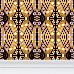 Moogin Nouveau-esque Wallpaper in Lilac and Yellow by Mindy Macgregor