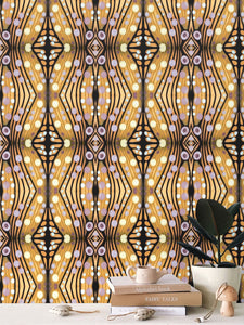 Moogin Nouveau-esque Wallpaper in Lilac and Yellow by Mindy Macgregor