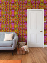 Load image into Gallery viewer, Moogin Nouveau-esque Wallpaper in Magenta and Gold by Mindy Macgregor
