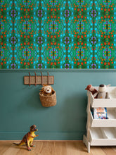 Load image into Gallery viewer, Moogin Nouveau-esque Wallpaper in Turquoise and Coral by Mindy Macgregor
