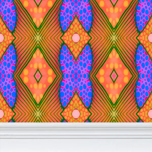 Moogin Soft Geometry Wallpaper in Blue and Peach by Mindy Macgregor