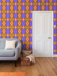 Moogin Soft Geometry Wallpaper in Blue and Peach by Mindy Macgregor