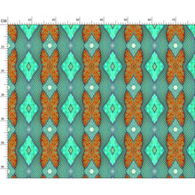Load image into Gallery viewer, Soft Geometry patterned fabric in Aqua and Coral by Mindy Macgregor
