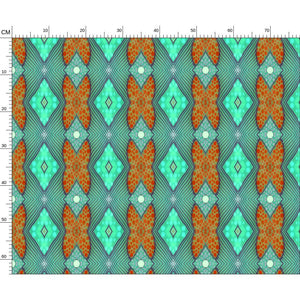 Soft Geometry patterned fabric in Aqua and Coral by Mindy Macgregor