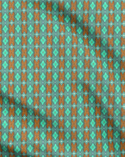 Load image into Gallery viewer, Soft Geometry patterned fabric in Aqua and Coral by Mindy Macgregor
