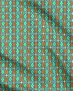 Soft Geometry patterned fabric in Aqua and Coral by Mindy Macgregor