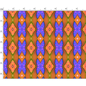 Soft Geometry patterned fabric in Blue and Peach by Mindy Macgregor
