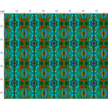 Load image into Gallery viewer, Nouveau-esque patterned fabric in Turquoise and Coral by Mindy Macgreg
