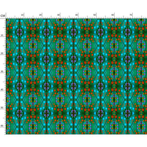 Nouveau-esque patterned fabric in Turquoise and Coral by Mindy Macgreg