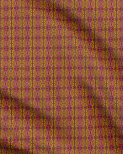 Nouveau-esque patterned fabric in Magenta and Gold by Mindy Macgregor