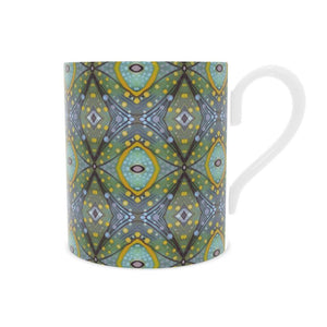XO Bone China Mug in Purple and Yellow by Mindy Macgregor
