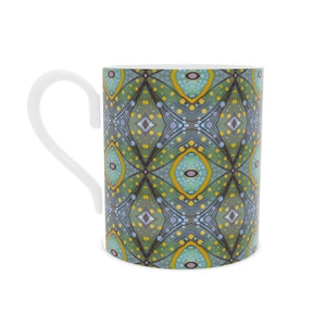 XO Bone China Mug in Purple and Yellow by Mindy Macgregor