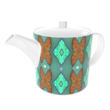 Load image into Gallery viewer, Soft Geometry Teapot in Aqua and Coral by Mindy Macgregor
