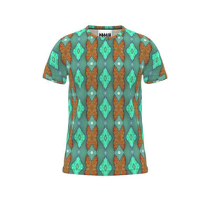 Moogin Soft Geometry T Shirt in Aqua and Coral by Mindy Macgregor