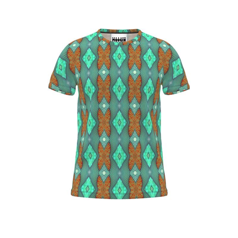 Moogin Soft Geometry T Shirt in Aqua and Coral by Mindy Macgregor