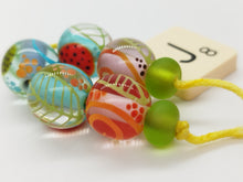 Load image into Gallery viewer, Moogin beads-  lampwork glass -Abstract botanical glossy  bead set - small round / rondelle
