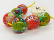 Load image into Gallery viewer, Moogin beads-  lampwork glass -Floral brights  glossy  bead set - small round / rondelle
