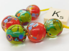 Load image into Gallery viewer, Moogin beads-  lampwork glass -Floral brights  glossy  bead set - small round / rondelle
