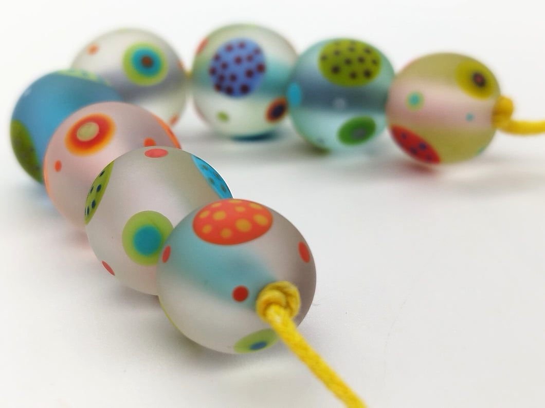 Moogin beads-  lampwork glass -Disco Rounds orphans bead set - small round / rondelle